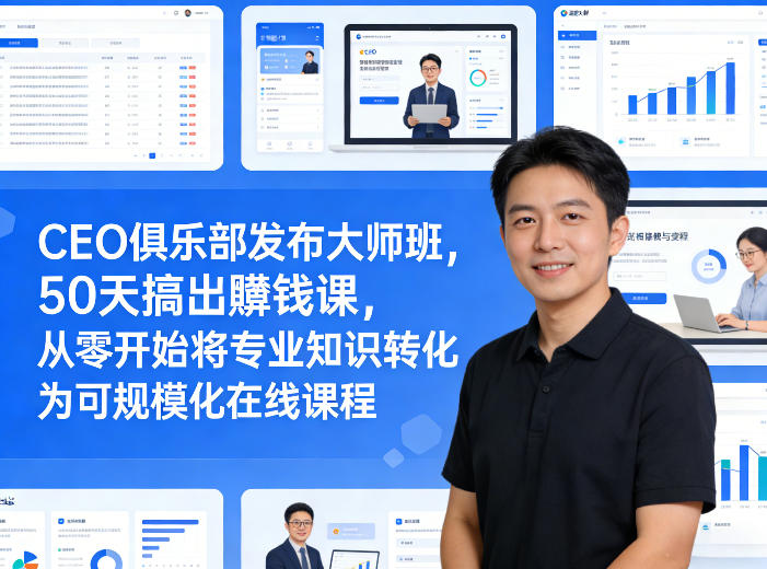 CEO俱乐部发布大师班，50天搞出賺钱课，从零开始将专业知识转化为可规模化在线课程-小鹏项目网