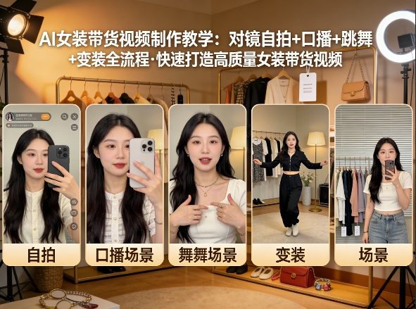 AI女装带货视频制作教学，对镜自拍、口播、跳舞、变装全流程，快速打造高质量女装带货视频-小鹏项目网