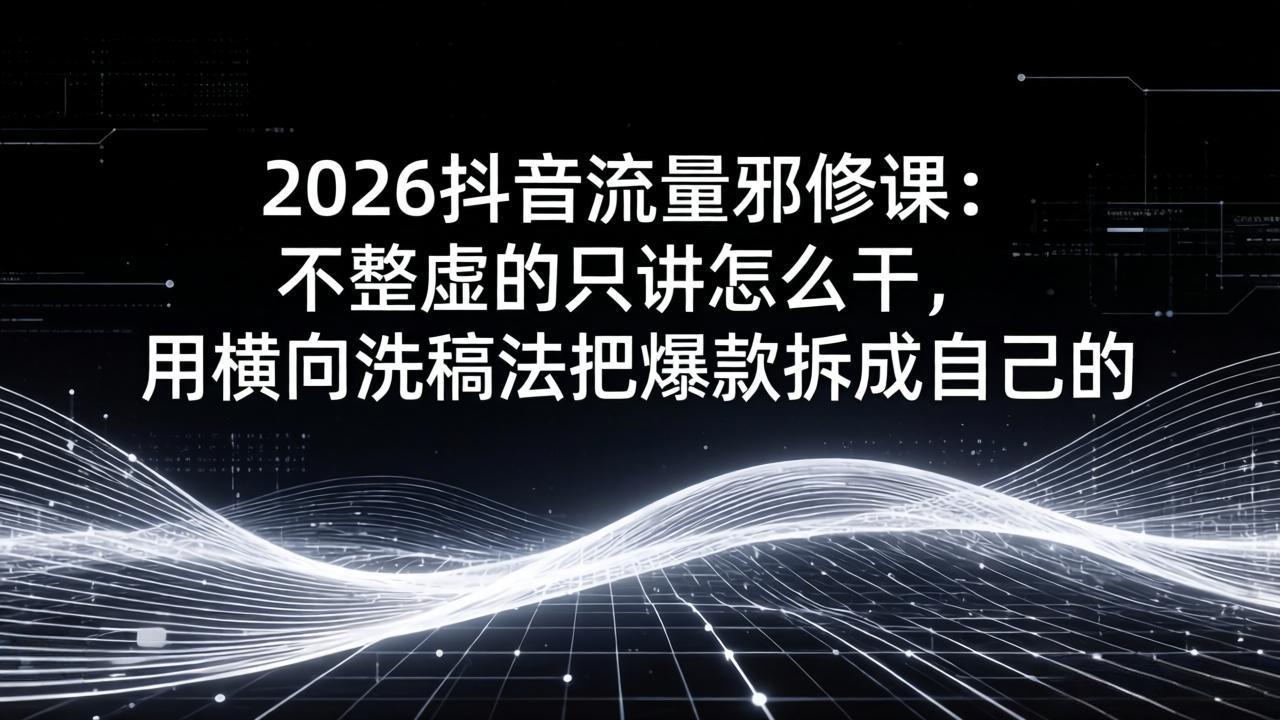 2026抖音流量邪修课：不整虚的只讲怎么干，用横向洗稿法把爆款拆成自己的-小鹏项目网