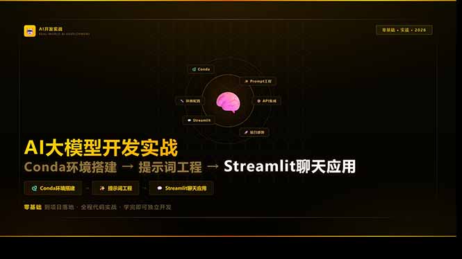 AI大模型开发实战：Conda环境搭建→提示词工程→Streamlit聊天应用，零基础到项目落地-小鹏项目网