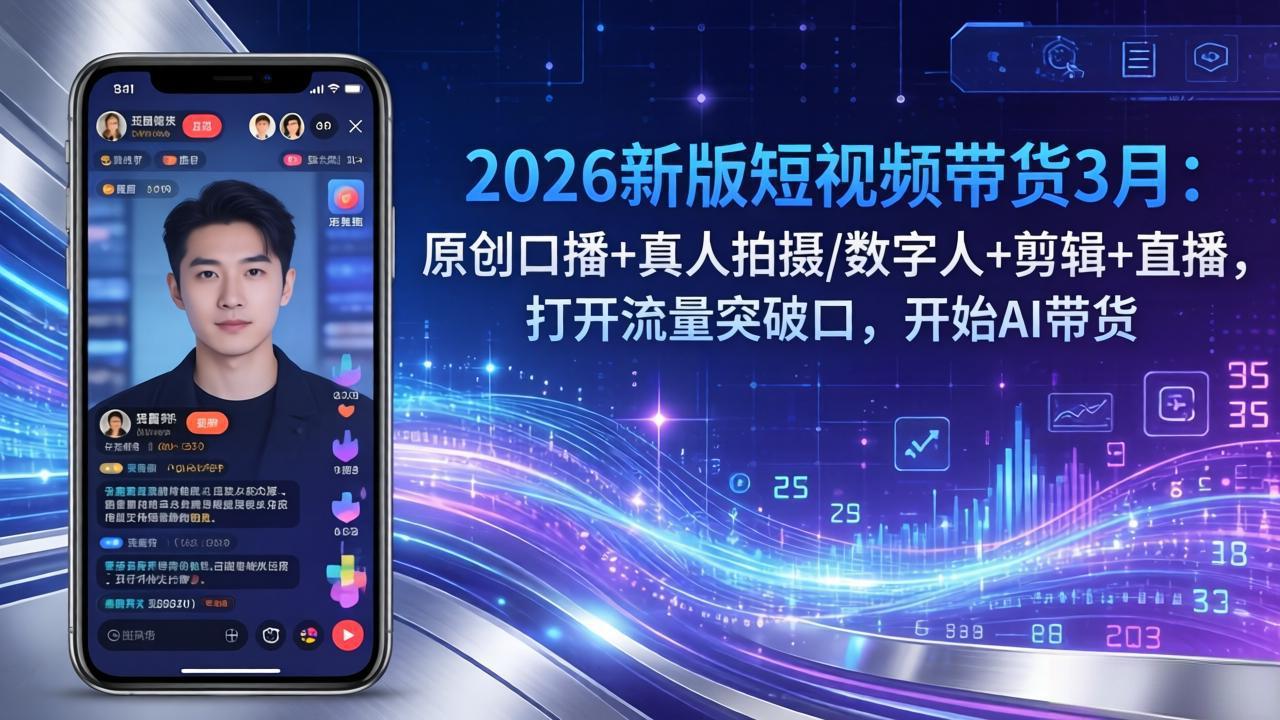 2026新版短视频带货3月：原创口播+真人拍摄/数字人+剪辑+直播，打开流量突破口，开始AI带货-小鹏项目网
