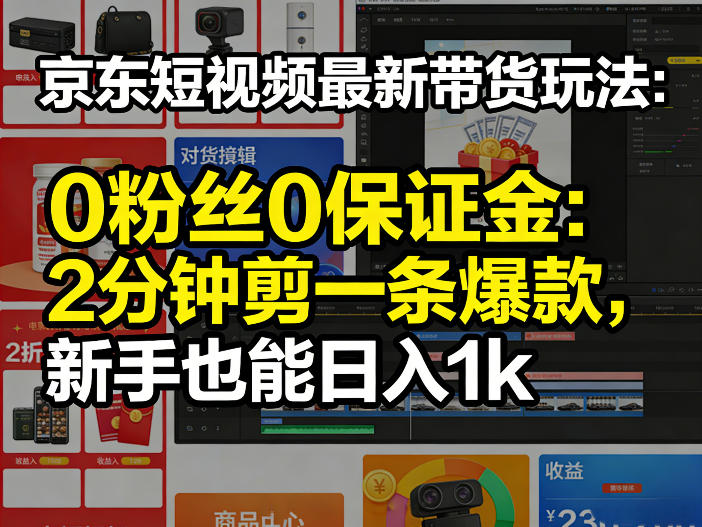 京东短视频最新带货玩法，0粉丝0保证金，2分钟剪一条爆款，新手也能日入1k+【揭秘】-小鹏项目网
