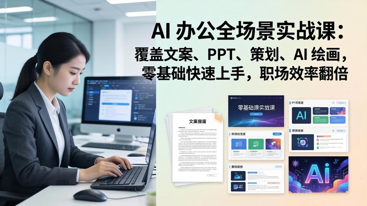 AI 办公全场景实战课：覆盖文案、PPT、策划、AI 绘画，零基础快速上手，职场效率翻倍-小鹏项目网