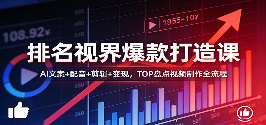 排名视界爆款打造课：AI文案+配音+剪辑+变现，TOP盘点视频制作全流程-小鹏项目网