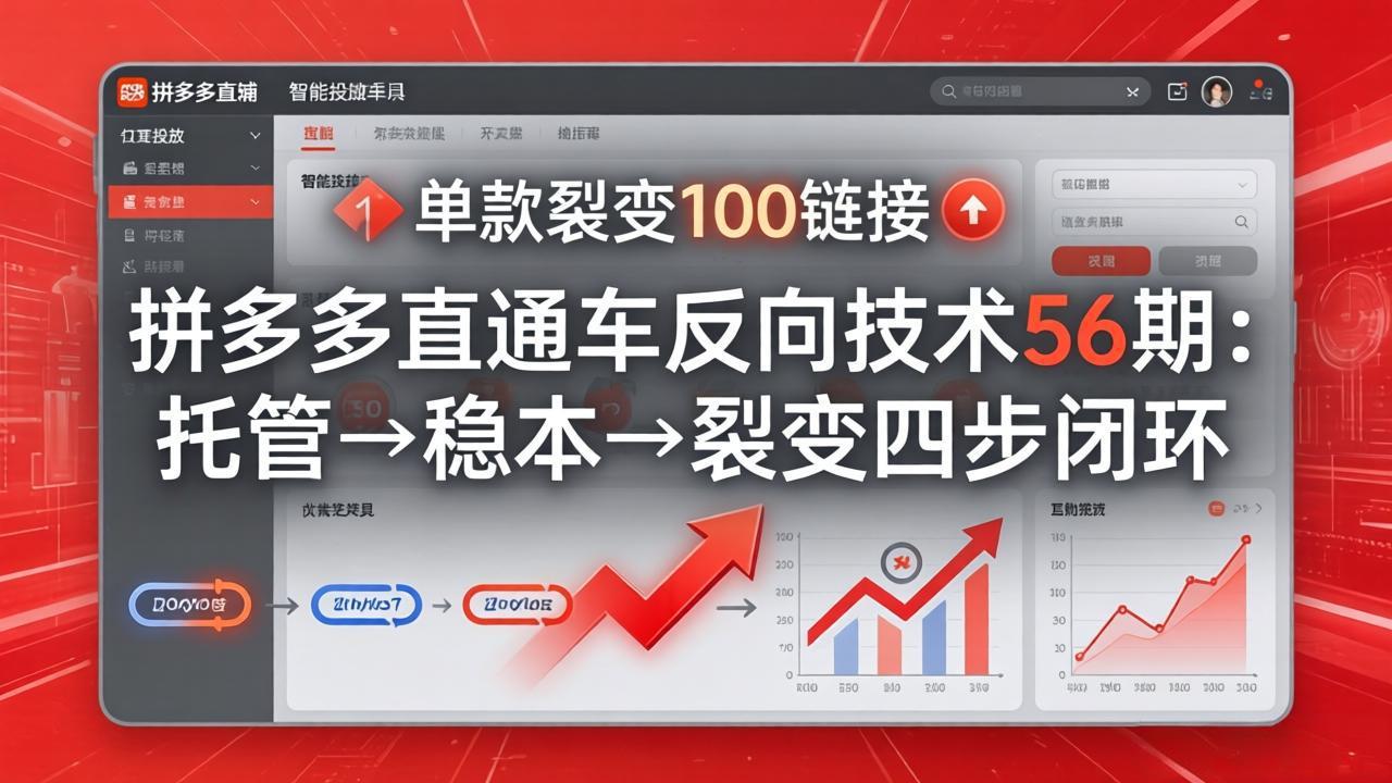 拼多多直通车反向技术56期：托管→稳本→裂变四步闭环，单款裂变100链接抢占核心流量-小鹏项目网