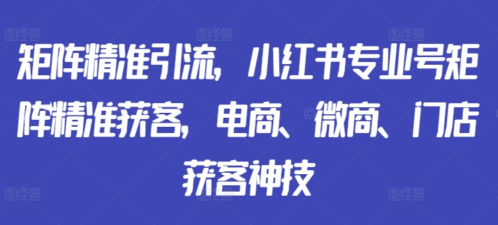 矩阵精准引流，小红书专业号矩阵精准获客，电商、微商、门店获客神技-小鹏项目网