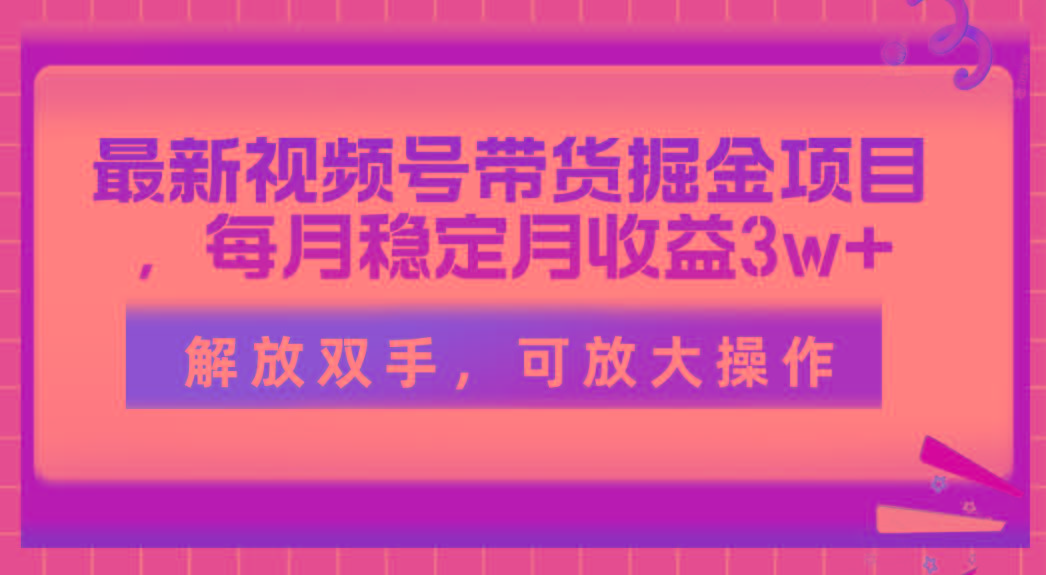 最新视频号带货掘金项目，每月稳定月收益3w+，解放双手，可放大操作-小鹏项目网
