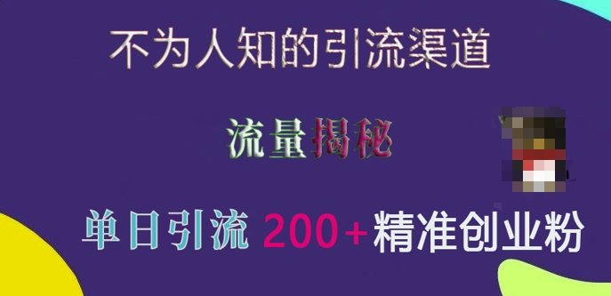 不为人知的引流渠道，流量揭秘，实测单日引流200+精准创业粉【揭秘】-小鹏项目网