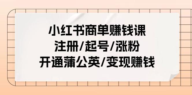 小红书商单赚钱课：注册/起号/涨粉/开通蒲公英/变现赚钱(25节课)-小鹏项目网