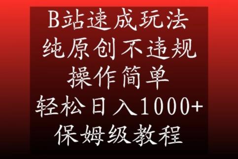 B站速成玩法，纯原创不违规，操作简单，轻松日入1000+，保姆级教程【揭秘】-小鹏项目网