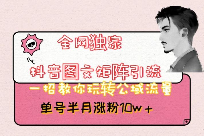 全网独家抖音图文矩阵引流，一招教你玩转公域流量，单号半月涨粉10w+【揭秘】-小鹏项目网