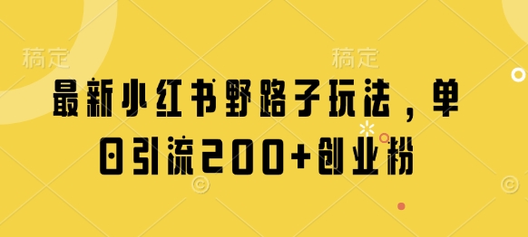 最新小红书野路子玩法，单日引流200+创业粉-小鹏项目网