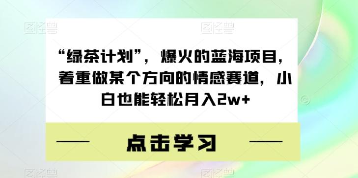 “绿茶计划”，爆火的蓝海项目，着重做某个方向的情感赛道，小白也能轻松月入2w+【揭秘】-小鹏项目网