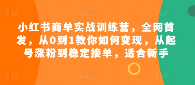小红书商单实战训练营，全网首发，从0到1教你如何变现，从起号涨粉到稳定接单，适合新手-小鹏项目网
