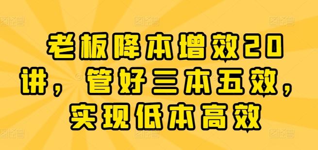 老板降本增效20讲，管好三本五效，实现低本高效-小鹏项目网