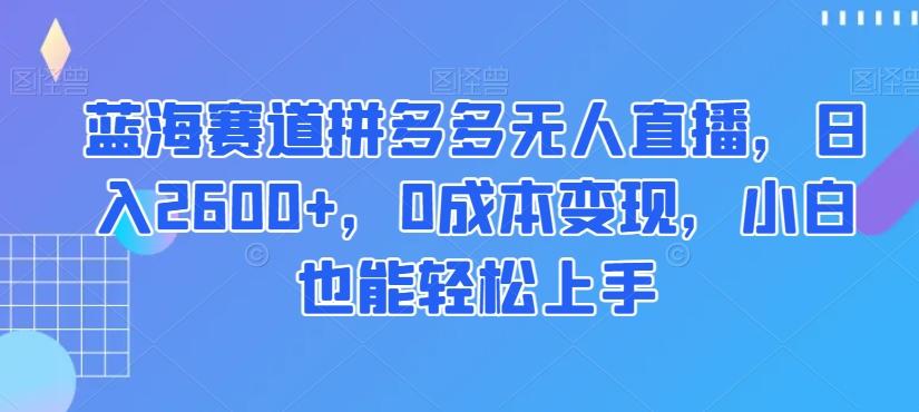 蓝海赛道拼多多无人直播，日入2600+，0成本变现，小白也能轻松上手【揭秘】-小鹏项目网