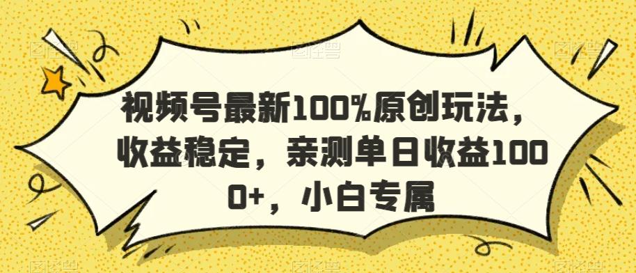 视频号最新100%原创玩法，收益稳定，亲测单日收益1000+，小白专属【揭秘】-小鹏项目网