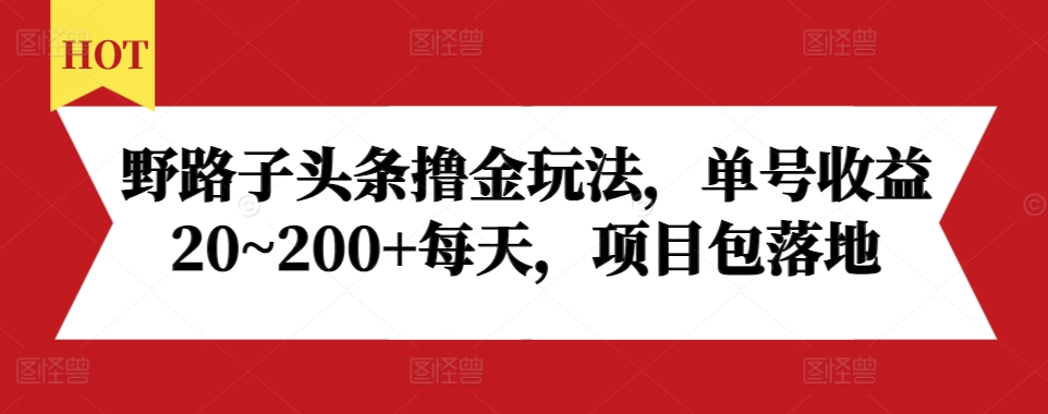 野路子头条撸金玩法，单号收益20~200+每天，项目包落地-小鹏项目网