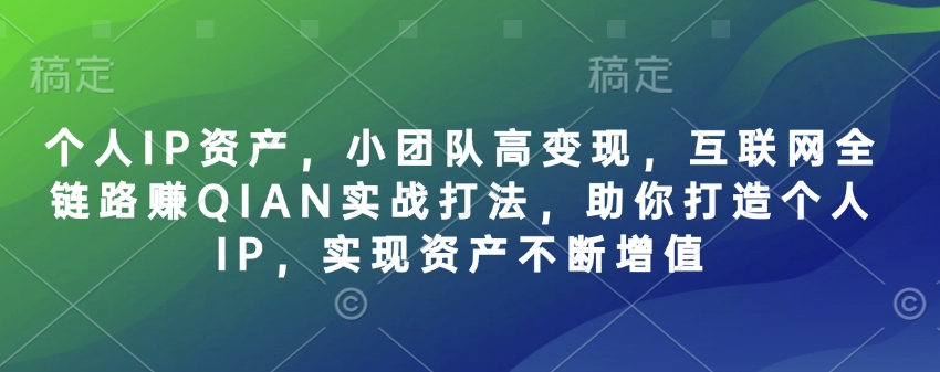 个人IP资产，小团队高变现，互联网全链路赚QIAN实战打法，助你打造个人IP，实现资产不断增值-小鹏项目网