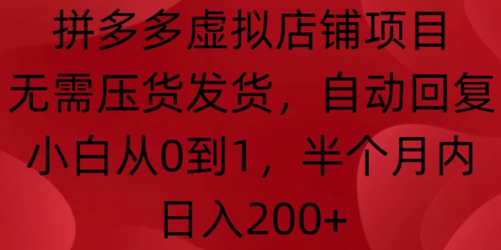 拼多多虚拟店铺项目，无需压货发货，自动回复，小白从0到1，半个月内日入200+【揭秘】-小鹏项目网