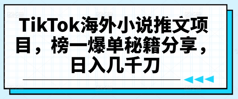TikTok海外小说推文项目，榜一爆单秘籍分享，日入几千刀-小鹏项目网