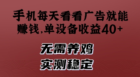 手机每天看看广告就能挣钱，单设备收益40+，无需养鸡，实测稳定【揭秘】-小鹏项目网