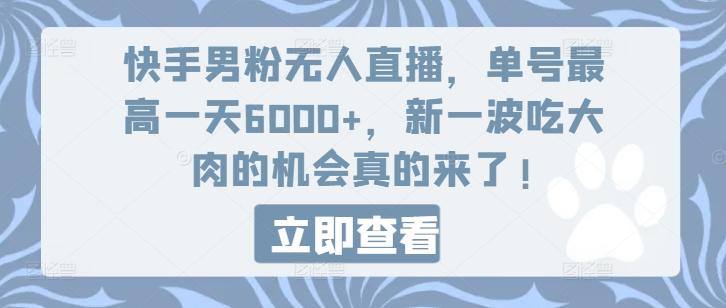 快手男粉无人直播，单号最高一天6000+，新一波吃大肉的机会真的来了-小鹏项目网