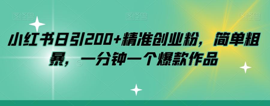 小红书日引200+精准创业粉，简单粗暴，一分钟一个爆款作品【揭秘】-小鹏项目网