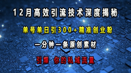 最新高效引流技术深度揭秘 ，单号单日引300+精准创业粉，一分钟一条原创素材，引爆你的私域流量-小鹏项目网
