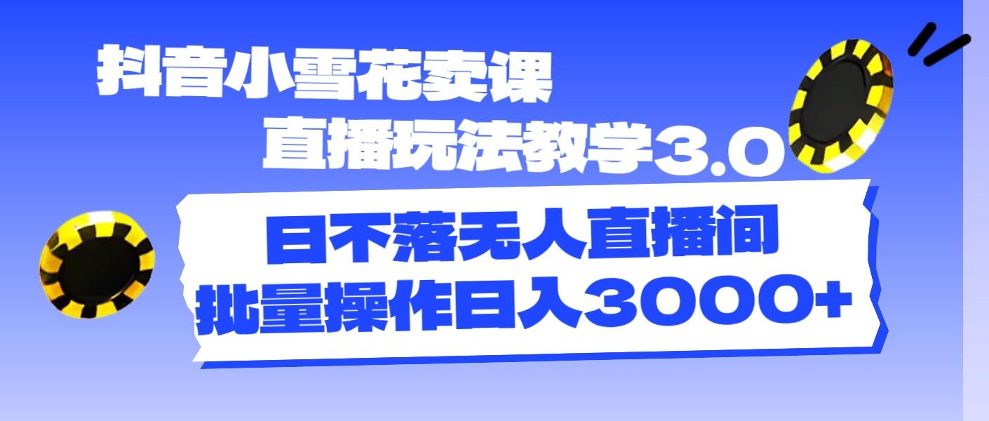 抖音小雪花卖课直播玩法教学3.0，日不落无人直播间，批量操作日入3000+-小鹏项目网