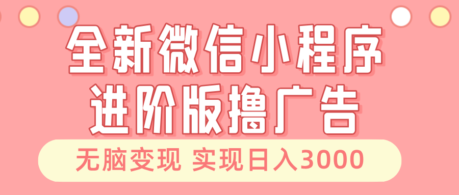 全新微信小程序进阶版撸广告 无脑变现睡后也有收入 日入3000＋-小鹏项目网