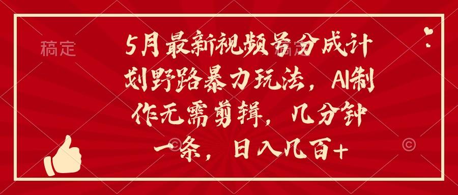 5月最新视频号分成计划野路暴力玩法，ai制作，无需剪辑。几分钟一条，…-小鹏项目网