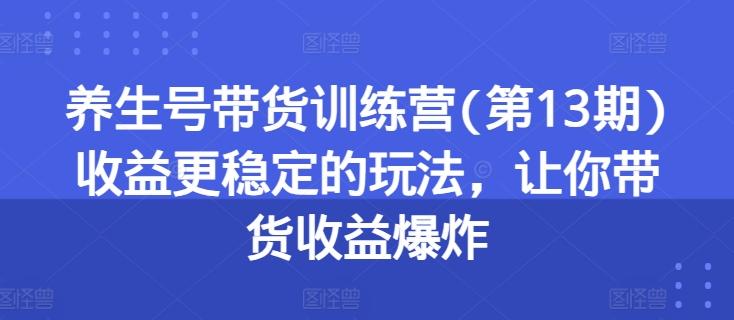 养生号带货训练营(第13期)收益更稳定的玩法，让你带货收益爆炸-小鹏项目网