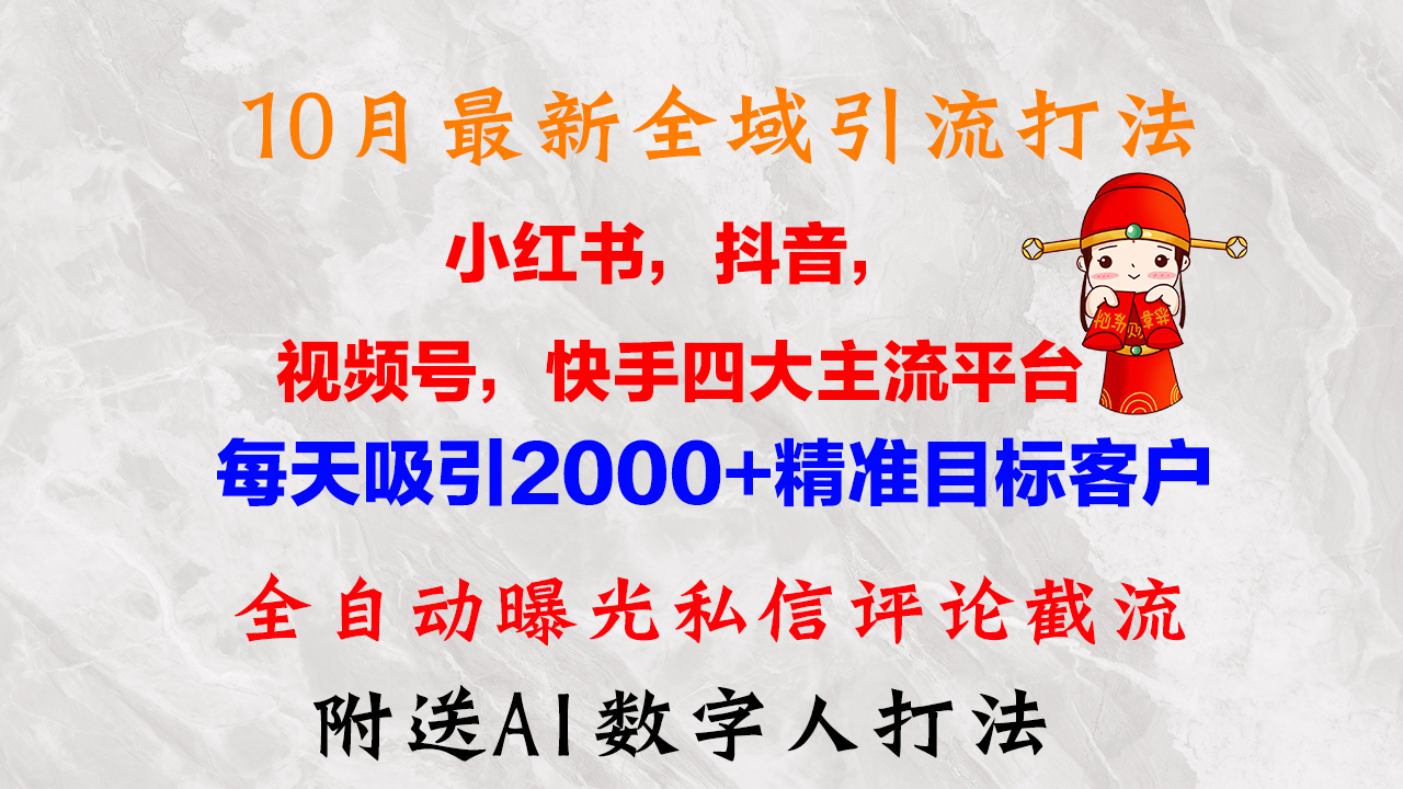 10月最新小红书，抖音，视频号，快手四大平台全域引流，，每天吸引2000…-小鹏项目网