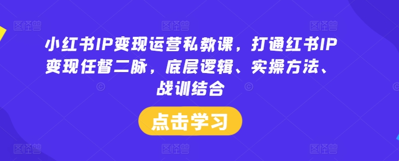 小红书IP变现运营私教课，打通红书IP变现任督二脉，底层逻辑、实操方法、战训结合-小鹏项目网