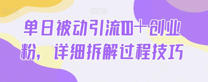 单日被动引流100＋创业粉，详细拆解过程技巧-小鹏项目网