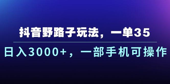抖音野路子玩法，一单35.日入3000+，一部手机可操作-小鹏项目网