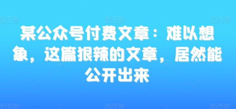 某公众号付费文章：难以想象，这篇狠辣的文章，居然能公开出来-小鹏项目网