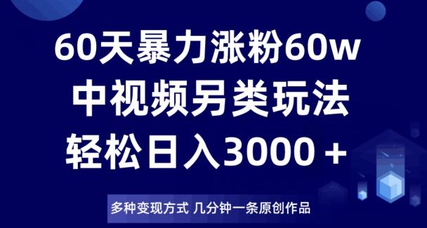 60天暴力涨粉60W，中视频另类玩法，日入3000＋，几分钟一条原创作品多种变现方式-小鹏项目网