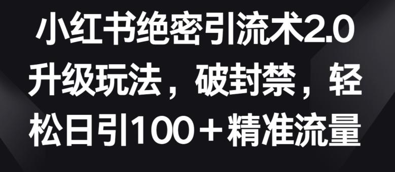小红书绝密引流术2.0升级玩法，破封禁，轻松日引100+精准流量【揭秘】-小鹏项目网
