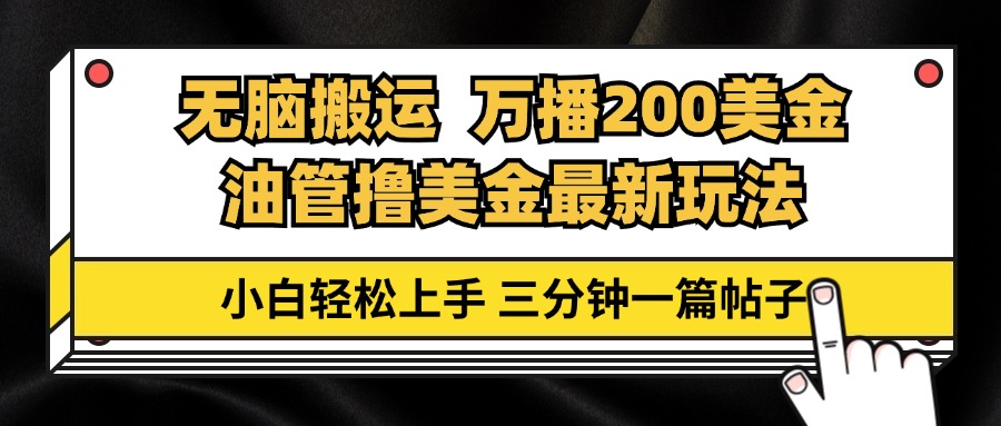 油管无脑搬运撸美金玩法教学，万播200刀，三分钟一篇帖子，小白轻松上手-小鹏项目网