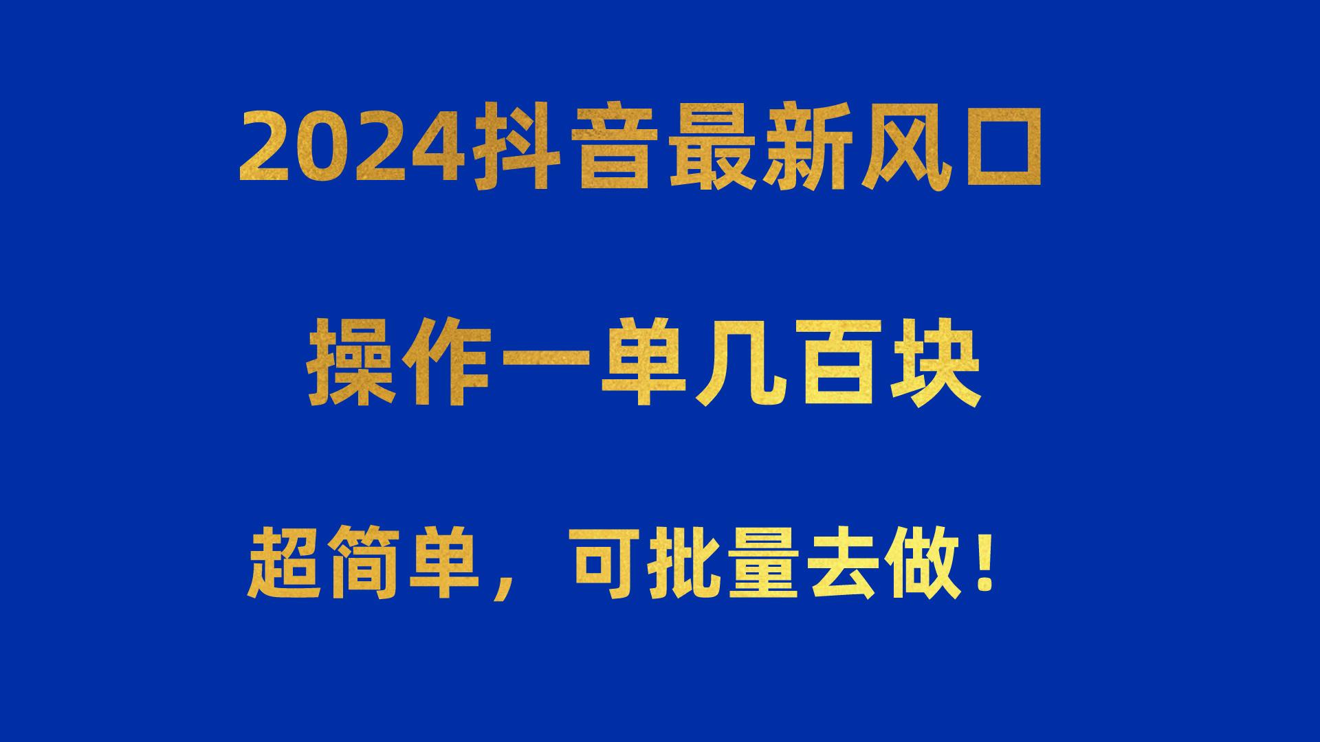 2024抖音最新风口！操作一单几百块！超简单，可批量去做！！！-小鹏项目网