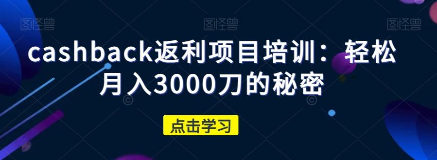 cashback返利项目培训：轻松月入3000刀的秘密-小鹏项目网