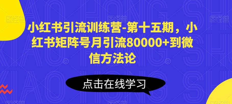 小红书引流训练营-第十五期，小红书矩阵号月引流80000+到微信方法论-小鹏项目网