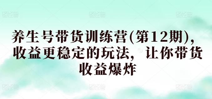 养生号带货训练营(第12期)，收益更稳定的玩法，让你带货收益爆炸-小鹏项目网