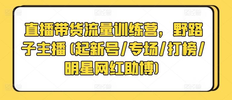 直播带货流量训练营，野路子主播(起新号/专场/打榜/明星网红助博)-小鹏项目网