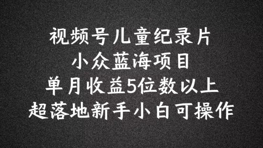 2024蓝海项目视频号儿童纪录片科普，单月收益5位数以上，新手小白可操作【揭秘】-小鹏项目网