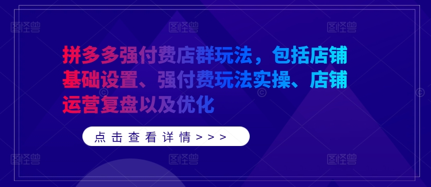 拼多多强付费店群玩法，包括店铺基础设置、强付费玩法实操、店铺运营复盘以及优化-小鹏项目网