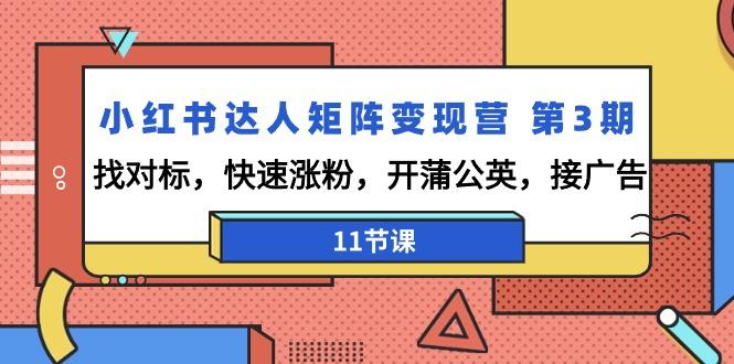 小红书达人矩阵变现营 第3期，找对标，快速涨粉，开蒲公英，接广告-11节课-小鹏项目网
