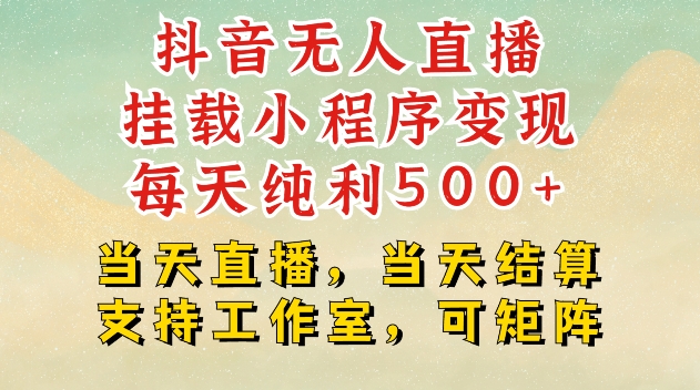 抖音无人直播挂载小程序变现每天纯利500+当天直播，当天结算支持工作室，可矩阵【揭秘】-小鹏项目网